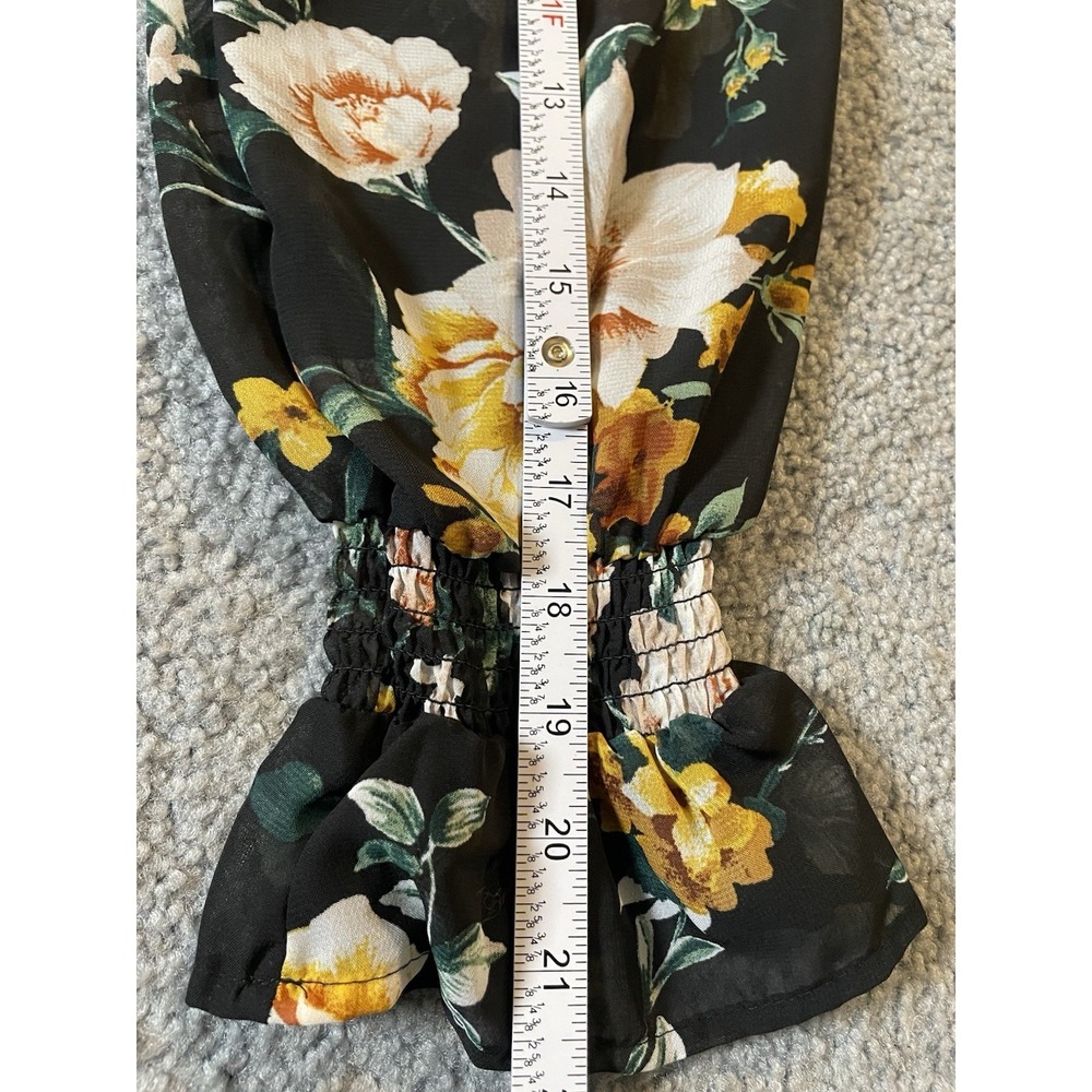 Indigo Rose Pleated Floral Dress Sz M Gold Pink Long Sleeve Career Party Cottage - Picture 8 of 12